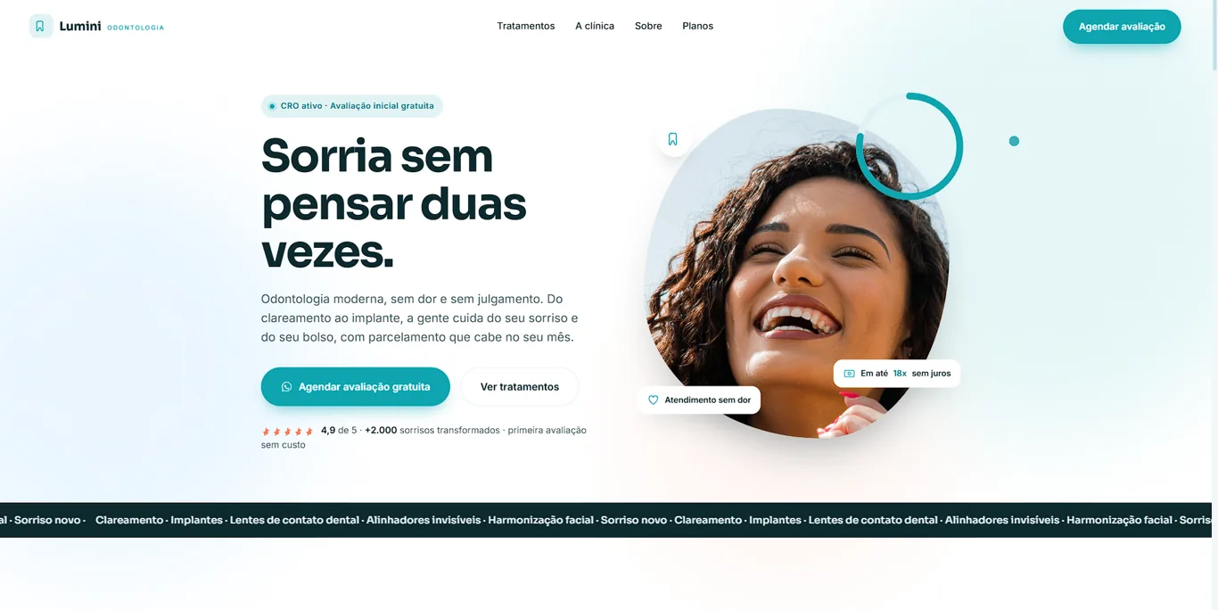 Site da clínica Lumini no desktop