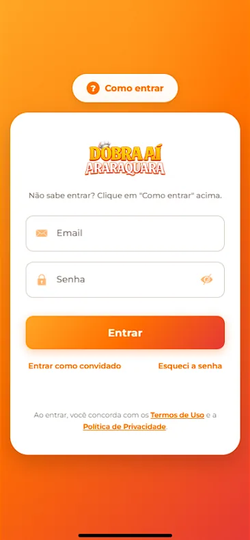 App Dobra aí Araraquara — tela de login