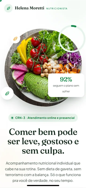Site da nutricionista Helena no celular