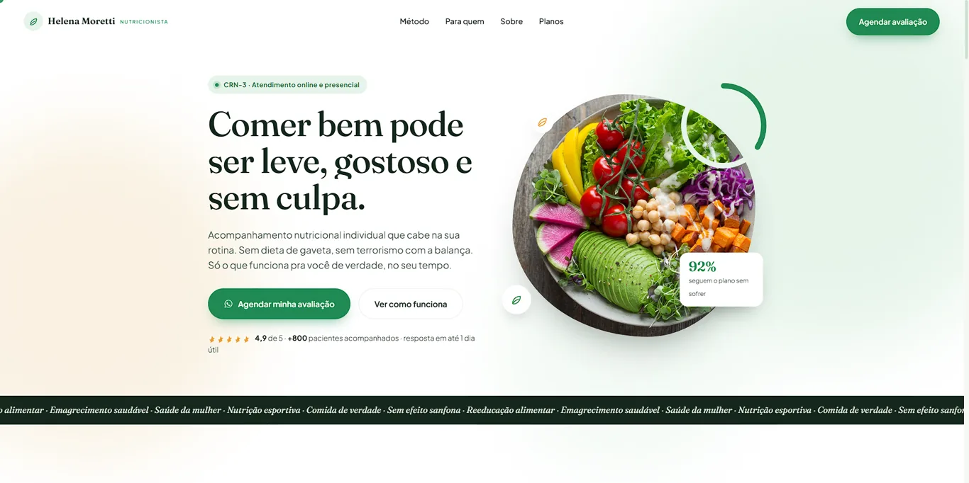Site da nutricionista Helena no desktop